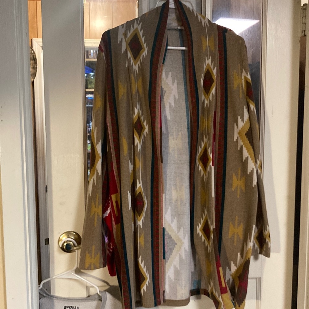 Tribal Print Open Front Cardigan